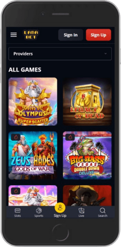 Screenshot of Lamabet live casino page