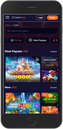 Screenshot of Casinomega live casino page