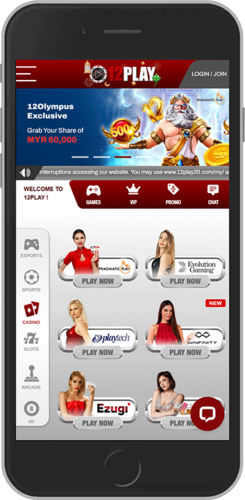 Screenshot of 12Play live casino page