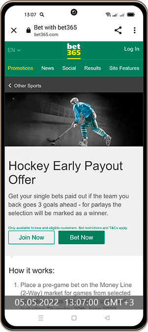 Ice Hockey Early Payout Offer