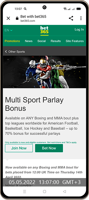 Multi-Sport Accumulator Bonus up to 70%