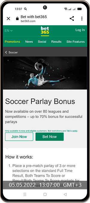 Soccer Accumulator Bonus up to 70%