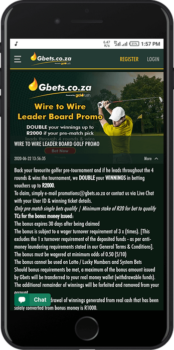 Golf leaderboard promo gbets