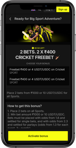 Screenshot of freebet promo