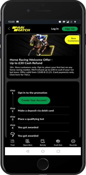 Parimatch horse racing cashback