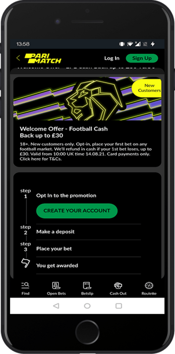 Parimatch UK welcome bonus