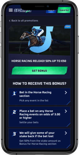Screenshot of the horse racing reload bonus