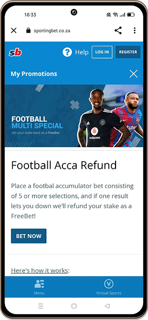Refund your wager in the form of a free bet if you place acca of 5+ selections, and one loses!