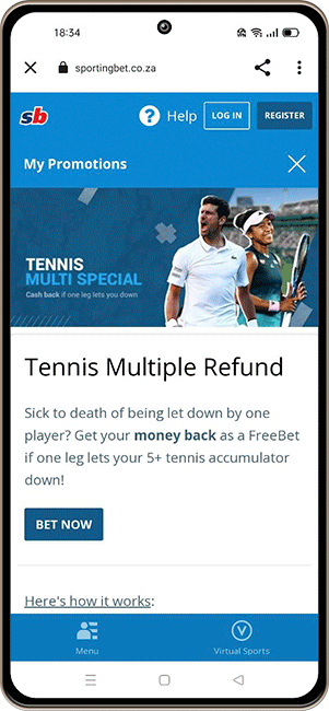 Get a refund as a free bet if you place a tennis acca of 5+ selections, and one leg loses!