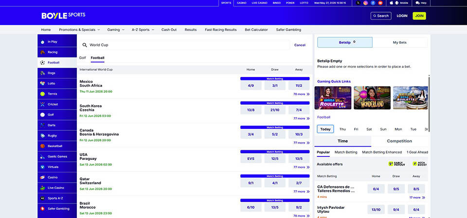 Screenshot of the BOYLE Sport World Cup page