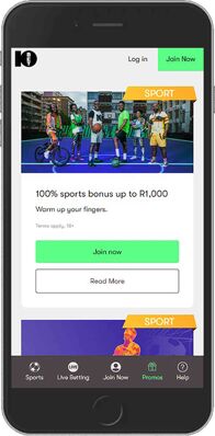 Mobile screenshot of the 10bet Africa promo page