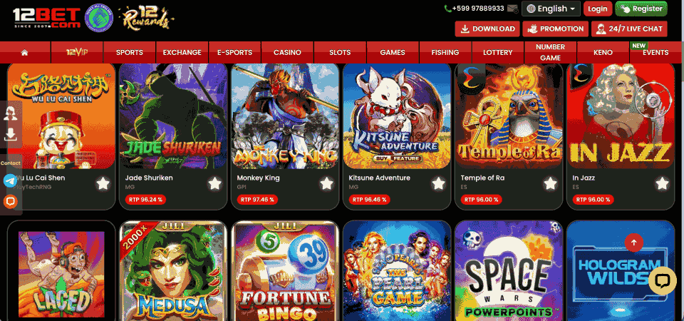 Screenshot of the 12BET casino page