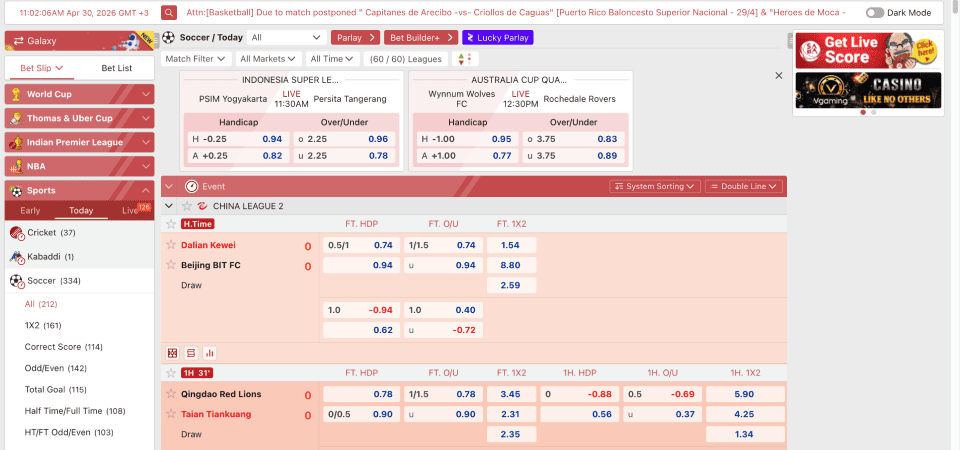 Screenshot of the 12BET sport page