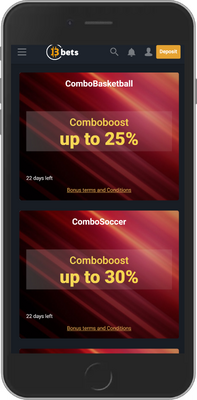 Mobile screenshot of the 13bets promo page