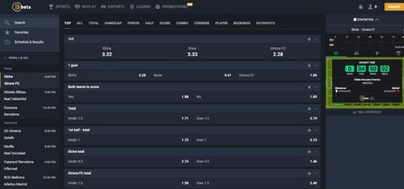 Screenshot of the 13bets sport page