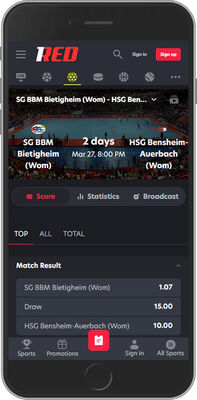 Mobile screenshot of the 1Red sport page