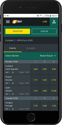 Mobile screenshot of the 1bet sport page