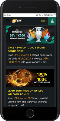 Mobile screenshot of the 1bet promo page