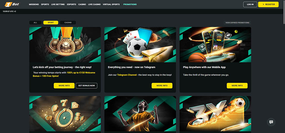 Screenshot of the 1bet bonus page