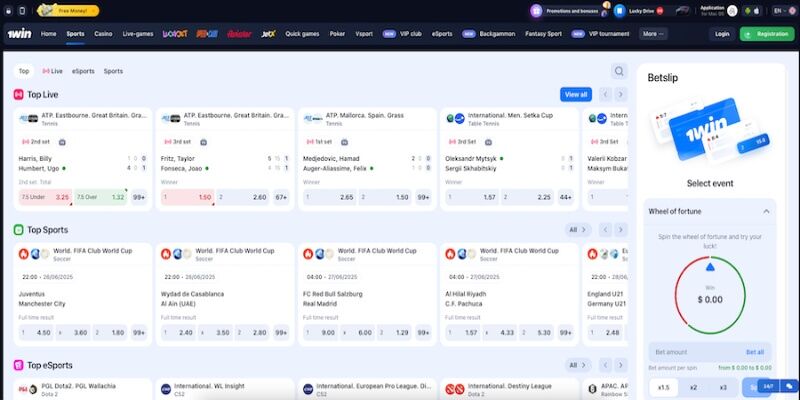 Screenshot of 1Win sports page