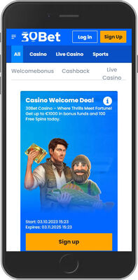 Mobile screenshot of the 30bet promo page