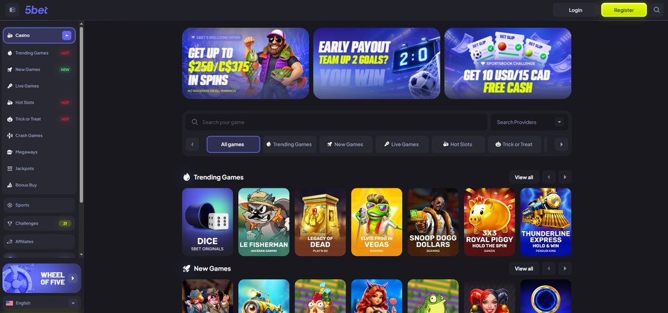 Screenshot of casino at 5bet