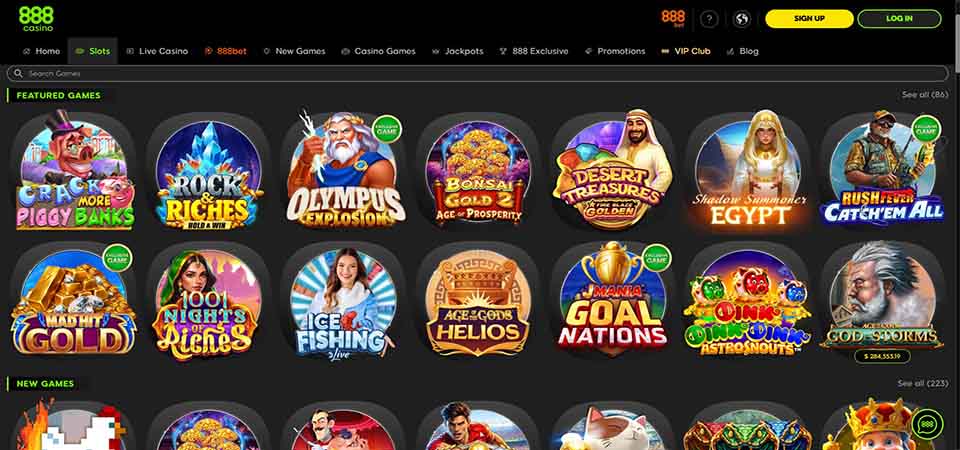 Screenshot of the 888bet casino page