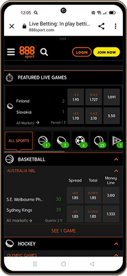 Mobile screenshot of the 888sport sport page