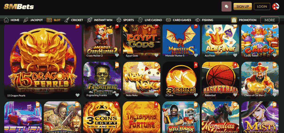 Screenshot of the 8MBets casino page