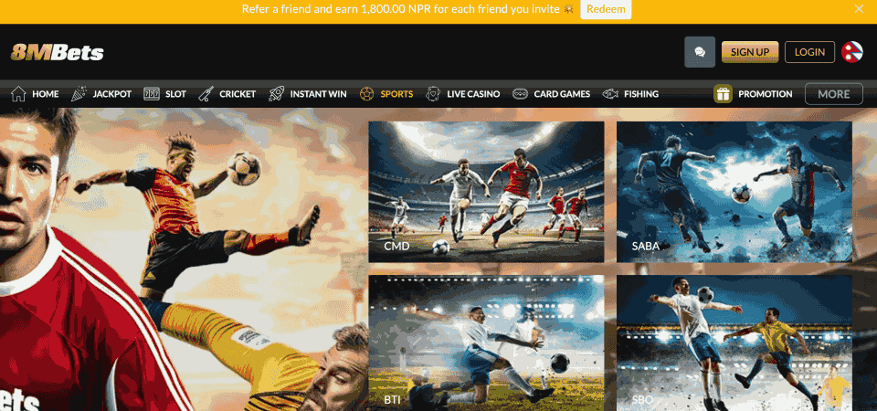 Screenshot of the 8MBets sport page