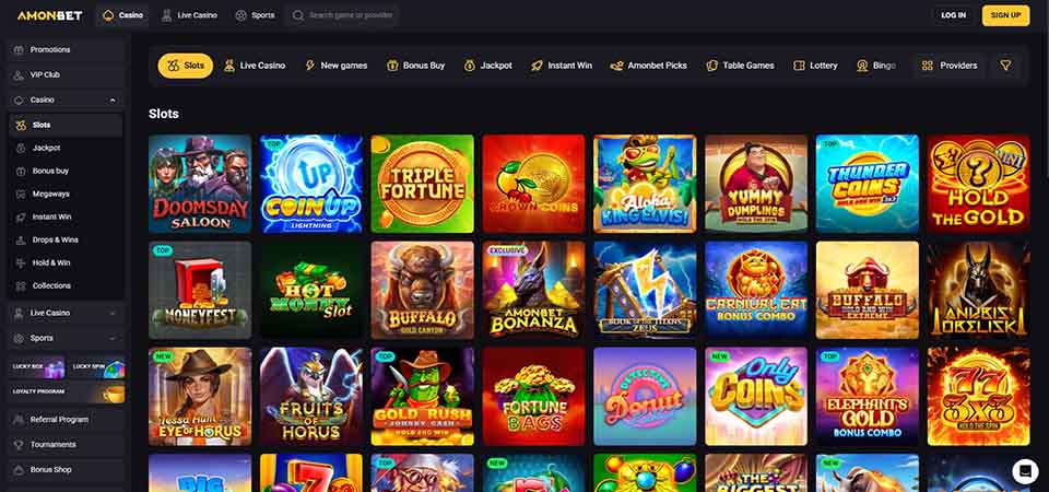 Screenshot of the Amonbet casino page