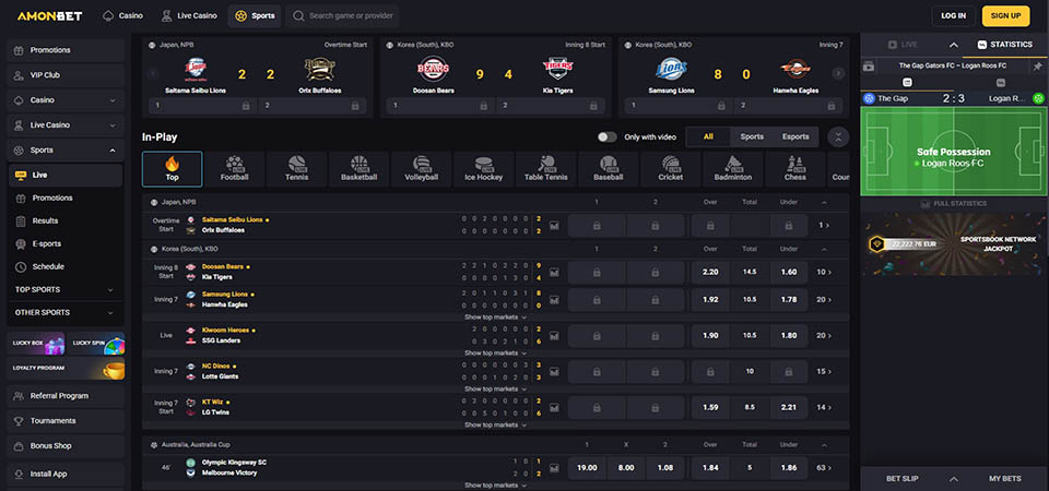 Screenshot of the Amonbet sport page