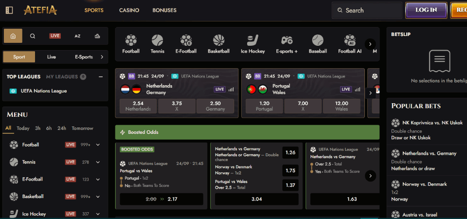 Screenshot of the Atefia sport page
