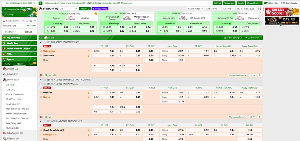 Screenshot of the Bajijoy sport page