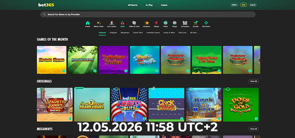 Screenshot of the bet365 casino page