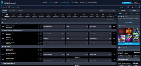 Screenshot of the Betglobal LIVE page