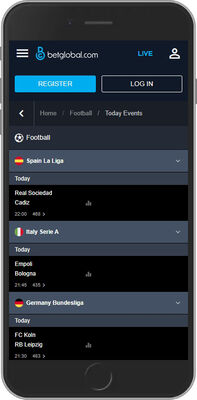 Mobile screenshot of the BetGlobal sport page