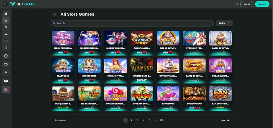 Screenshot of the BetGoat casino page