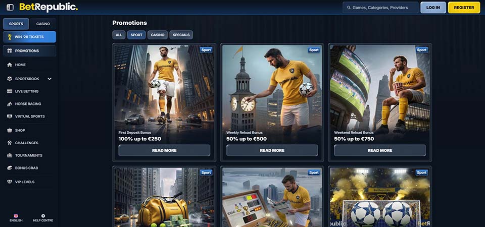 Screenshot of the BetRepublic bonus page