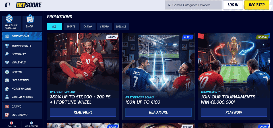 Screenshot of the BetScore promo page
