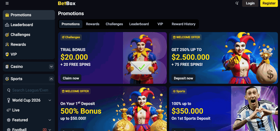 Screenshot of the Betbox promo page