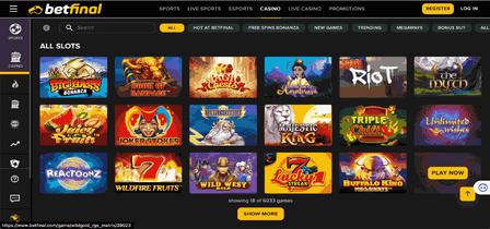 Screenshot of the Betfinal casino page