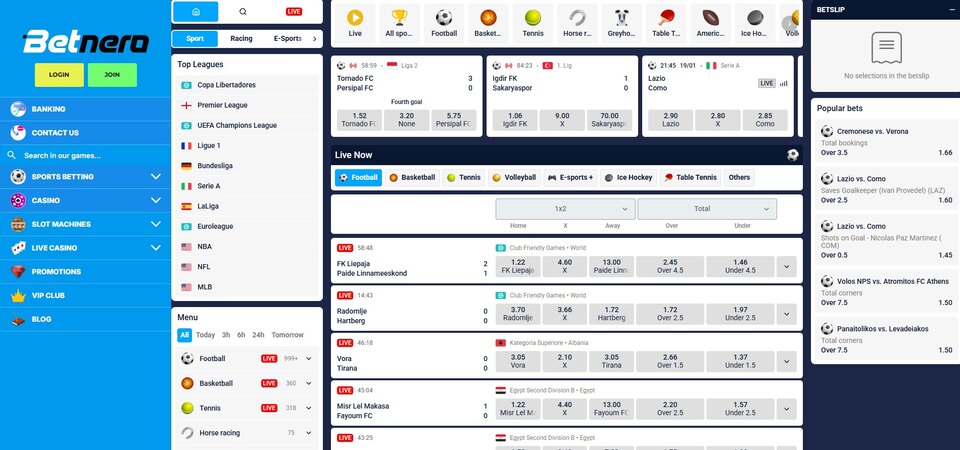 Screenshot of sports page at Betnero