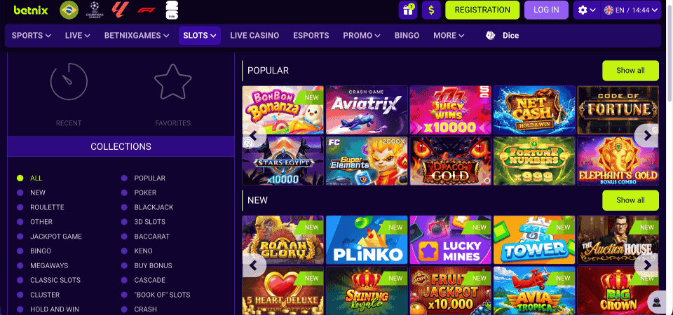 Screenshot of the Betnix casino page