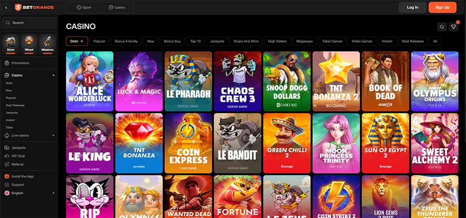 Screenshot of the Betoranje casino page