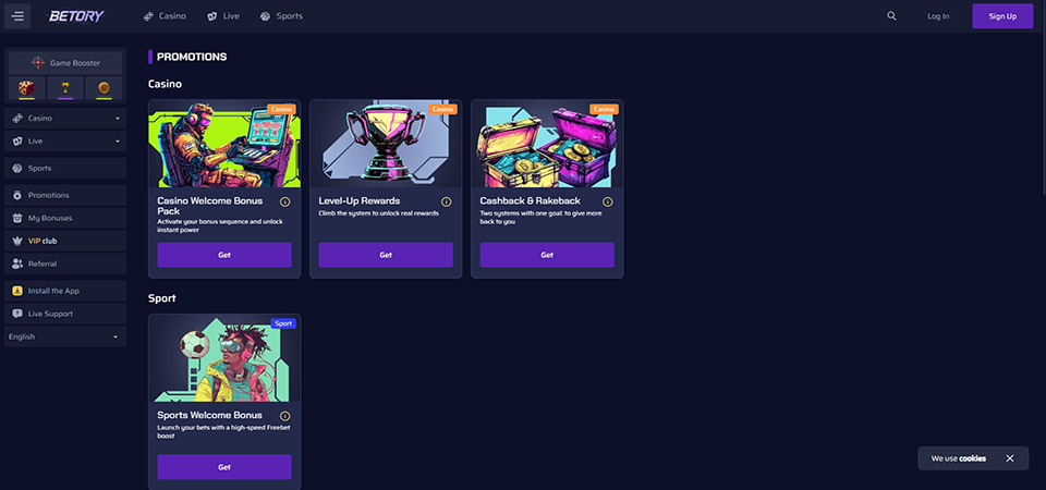 Screenshot of the Betory promo page