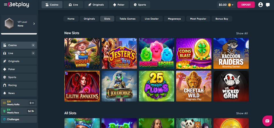 screenshot of the Betplay casino page