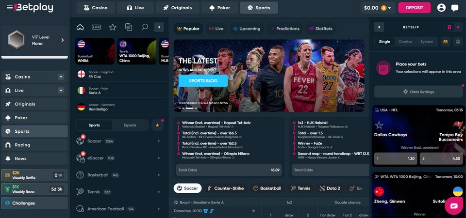 Screenshot of the Betplay sport page