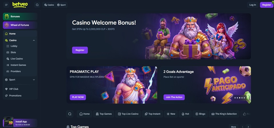 Screenshot of casino at Betveo