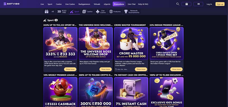 Screenshot of the Betvibe promo page